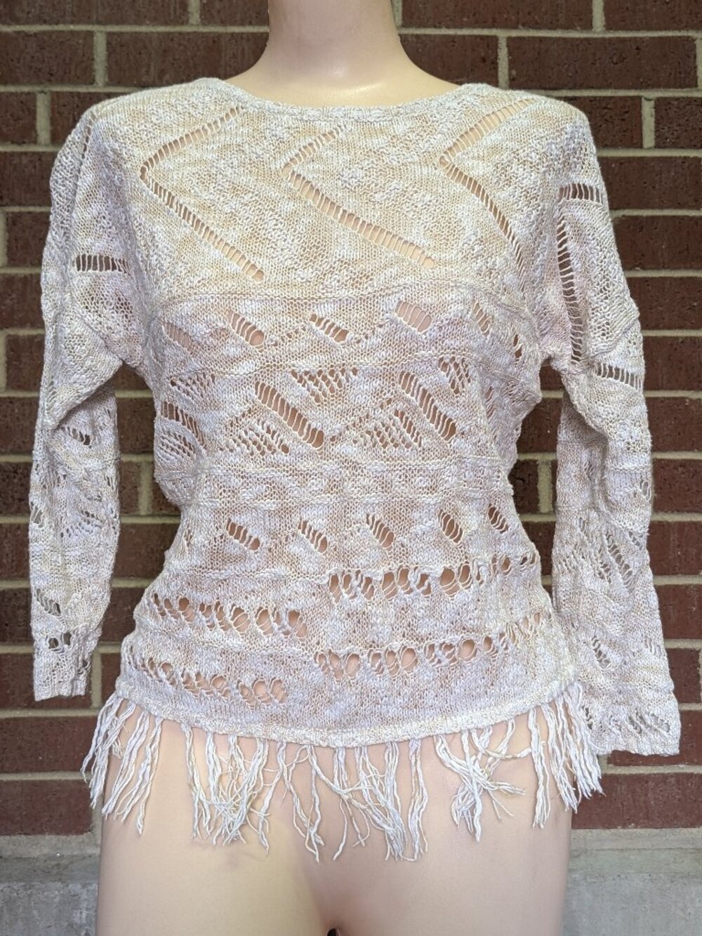 Exhilaration Y2K Style Boho Fringe Open Knit Sweater Womens Medium Festival S